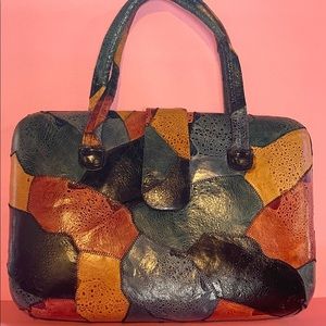 Vintage Genuine Brown Bohemian Frogskin Quilt Stitch Patchwork Design